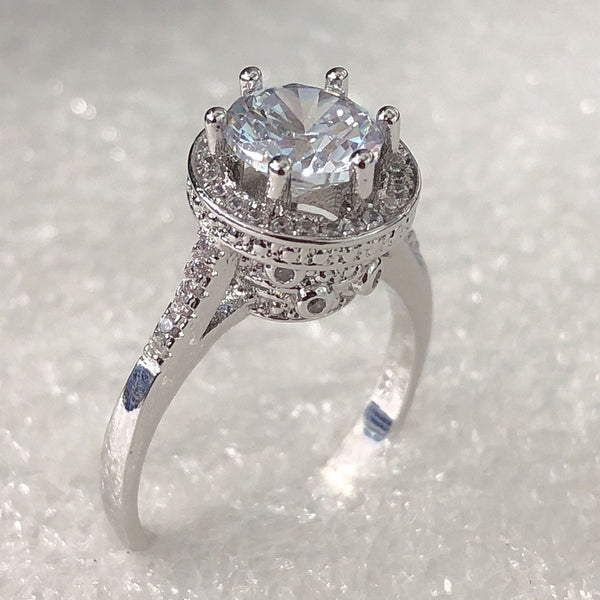 Round CZ Crown Basket Solitaire Ring