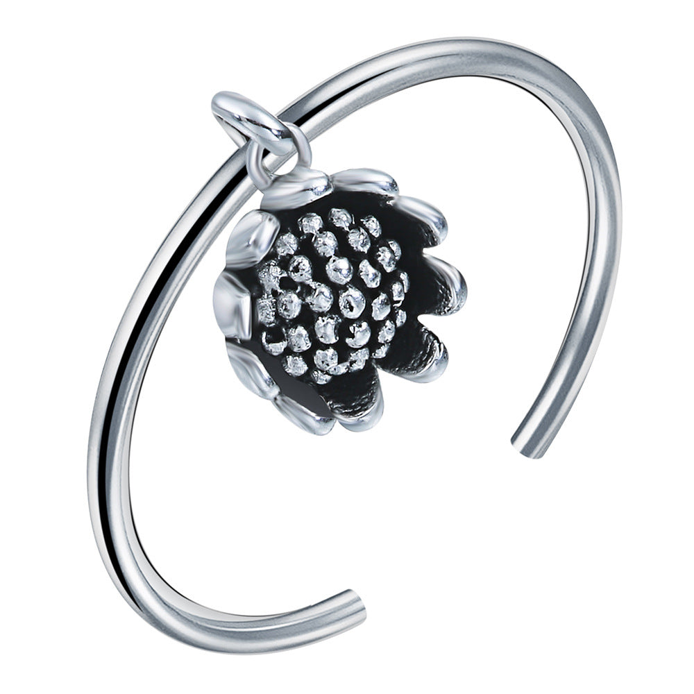 Lotus Flower Charm Open Cuff Ring