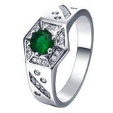 Emerald-Green Round CZ Hexagon Men's Ring