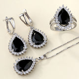 Black Pear CZ Halo Jewelry Set