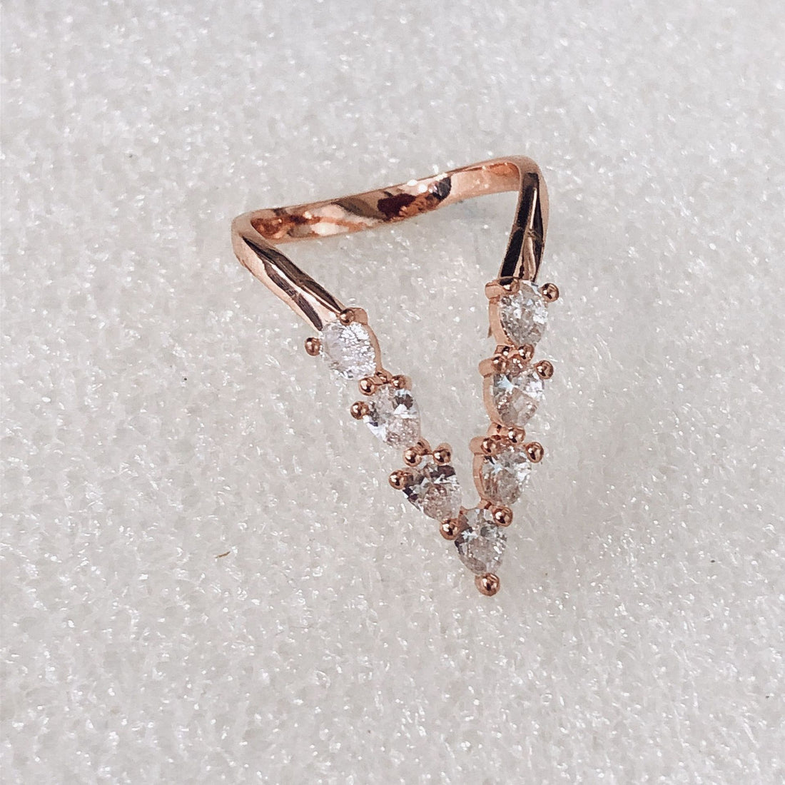 Rose Gold CZ V-Shape Chevron Open Ring