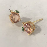 Peach Pear CZ Leaf Fruit Stud Earrings