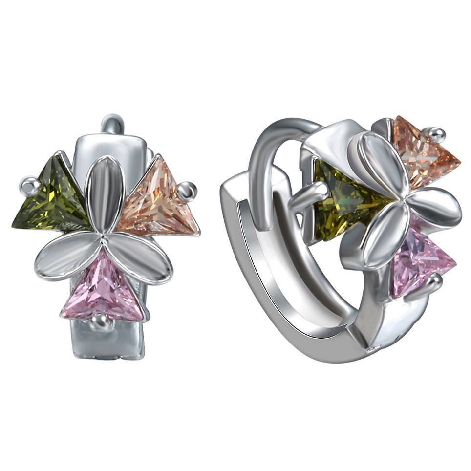 Pastel Trillion CZ Petal Flower Huggie Earrings