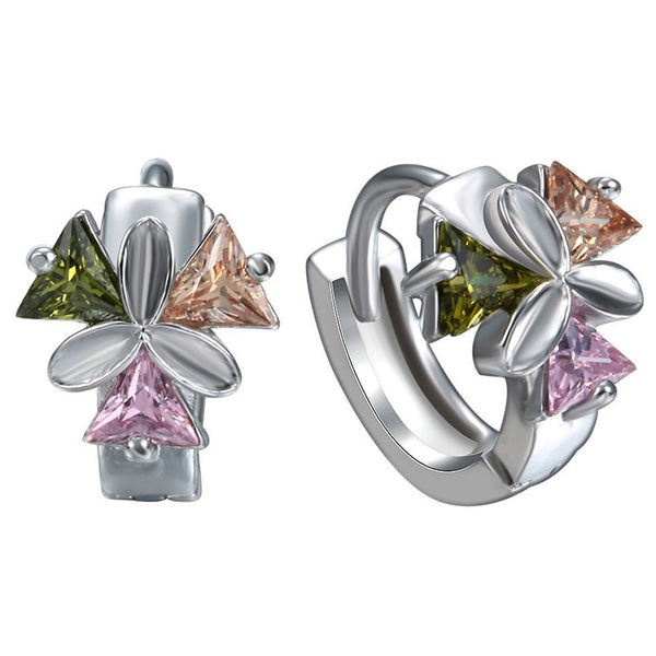 Pastel Trillion CZ Petal Flower Huggie Earrings