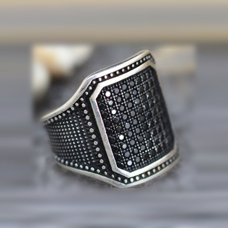 Black Pave CZ Octagon Signet Ring