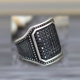 Black Pave CZ Octagon Signet Ring