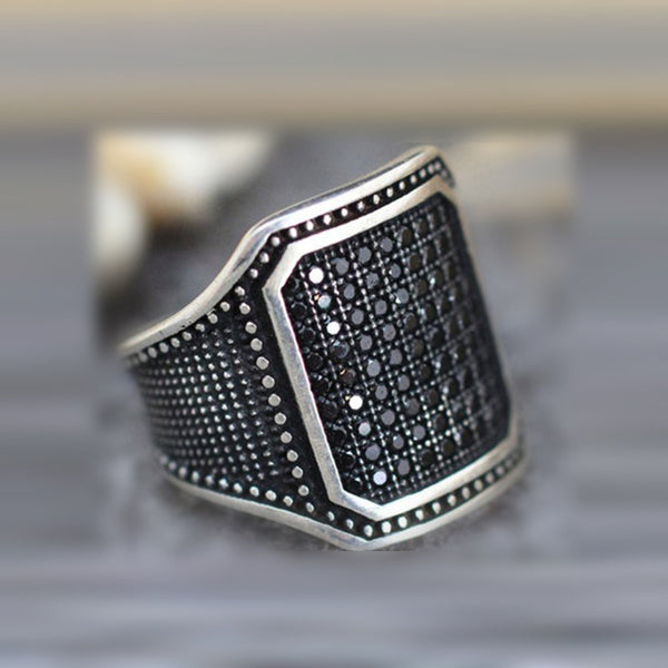 Black Pave CZ Octagon Signet Ring