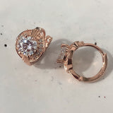 Clear CZ Halo Rose Gold Huggies