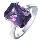 Amethyst-Purple Emerald-Cut CZ Solitaire Ring