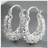 Silver Greek Key Openwork Hoop Earrings