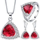 Ruby-Red Trillion CZ Halo Jewelry Set