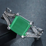Jade-Look Green Square Split-Shank Ring