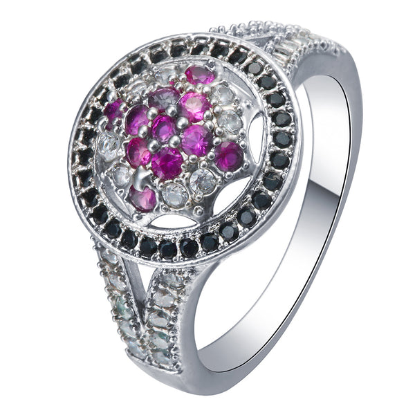 Fuchsia and Black CZ Circle Halo Ring