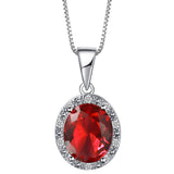 Ruby-Red Oval CZ Halo Triple-Drop Jewelry Set