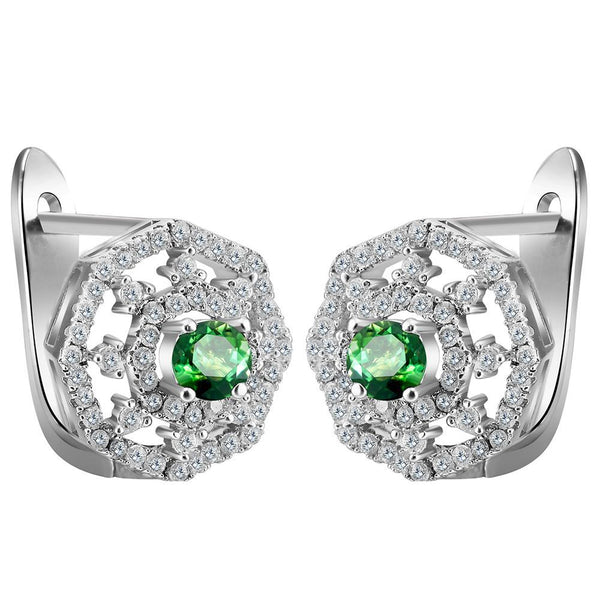 Green Round CZ Octagon Lace Leverback Earrings