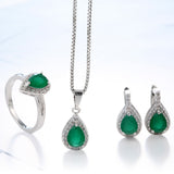 Emerald-Green Pear CZ Halo Jewelry Set