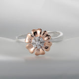 Two-Tone Flower Blossom CZ Ring