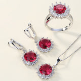 Ruby-Red Sunburst Halo Jewelry Set