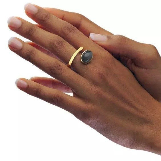 Labradorite-Look Oval Bezel Stone Ring