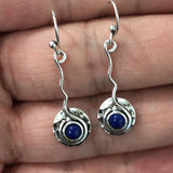 Wavy Wire Blue Stone Disc Drop Earrings
