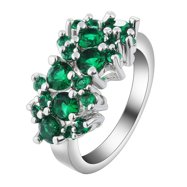 Emerald-Green Round CZ Cascade Cluster Ring
