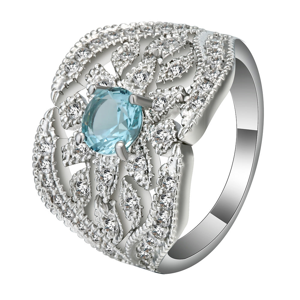 Aqua Round CZ Pavé Wave Wide Ring