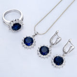 Sapphire-Blue Round CZ Halo Jewelry Set