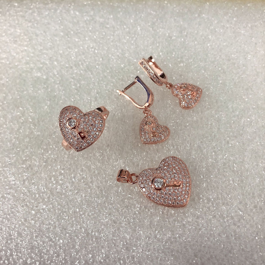 Pavé CZ Heart Lock Pendant Earring Set