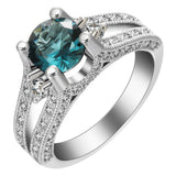 Teal Round CZ Split-Shank Pavé Ring