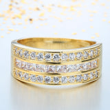 Gold Princess-Cut CZ Triple Row Band