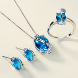 Aqua Oval CZ Swirl Wrap Jewelry Set