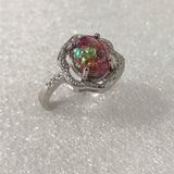Red Opal-Look Oval Scalloped Halo Ring