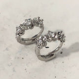 Clear CZ Three-Flower Huggie Earrings