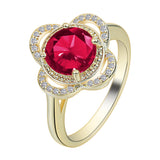 Ruby-Red Round CZ Flower Halo Ring