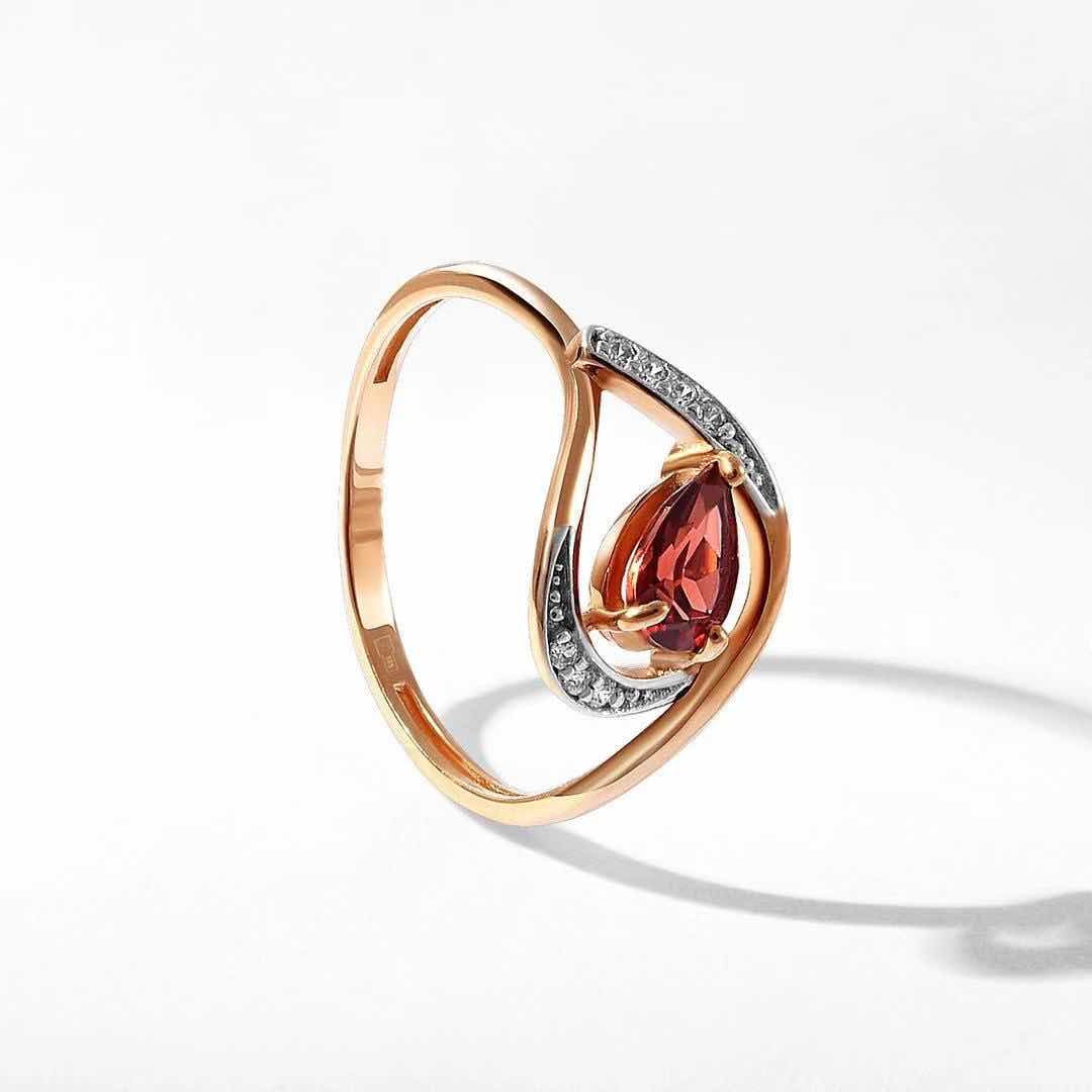 Garnet-Red Pear CZ Rose-Tone Loop Ring