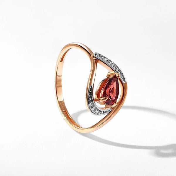 Garnet-Red Pear CZ Rose-Tone Loop Ring