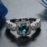 Aqua Round CZ Filigree Halo Ring