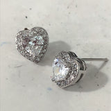 Aqua Heart CZ Halo Stud Earrings