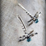Antique Dragonfly Blue Bead Hook Earrings