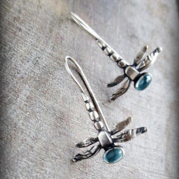 Antique Dragonfly Blue Bead Hook Earrings