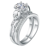 Round CZ Skull Shoulder Bridal Ring Set