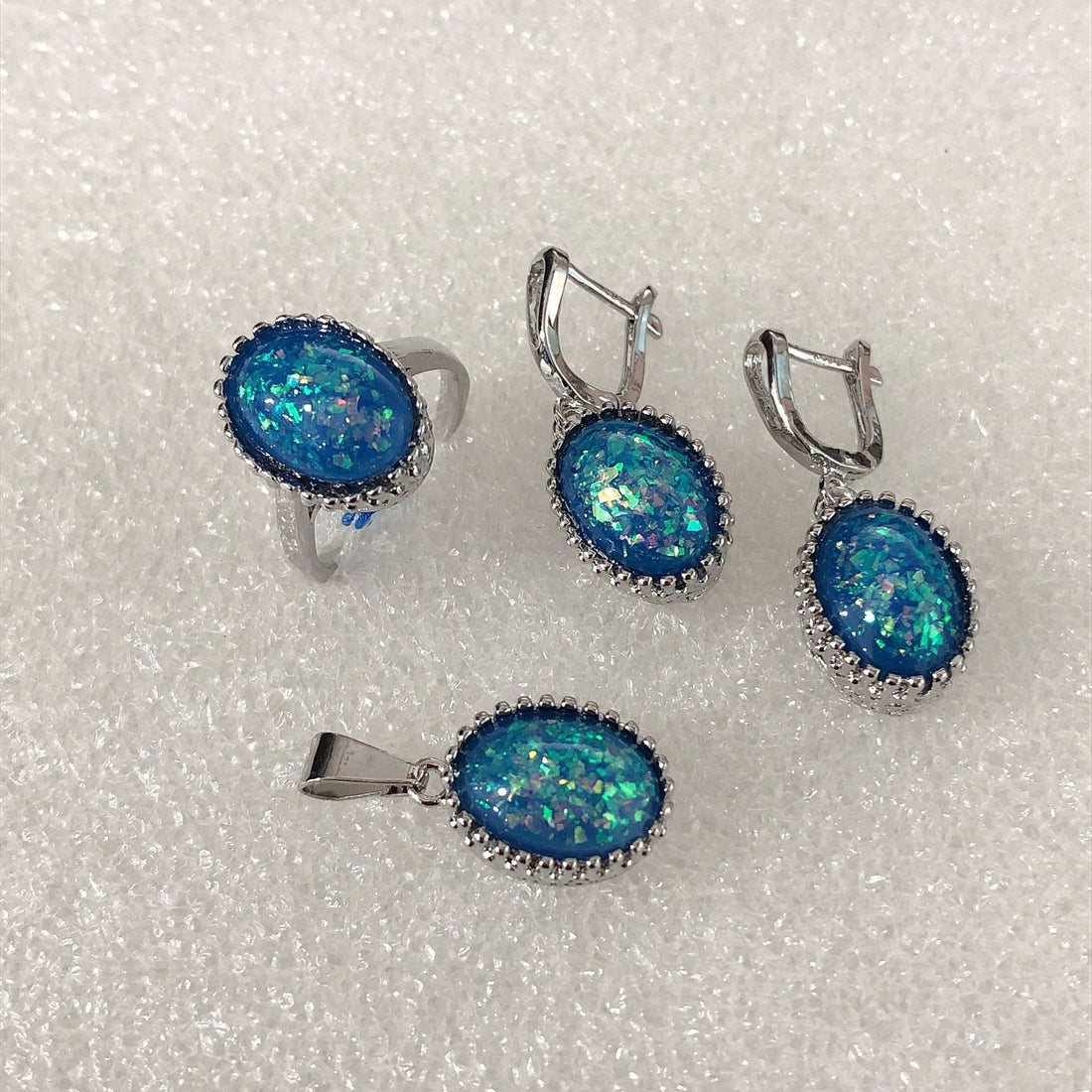 Blue Opal-Look Oval Bezel Jewelry Set