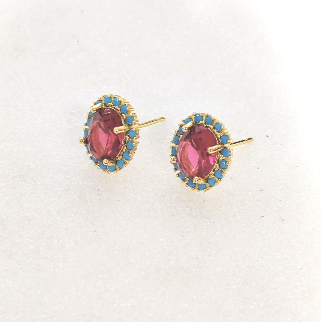 Pink Oval Turquoise-Look Beaded Stud Earrings