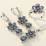 Rainbow CZ Flower Drop Jewelry Set
