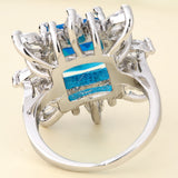 Sapphire-Blue Cushion CZ Marquise Starburst Ring