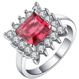 Ruby-Red Princess CZ Starburst Halo Jewelry Set