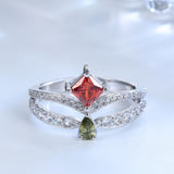Orange-Red and Olive CZ Split Wave Ring