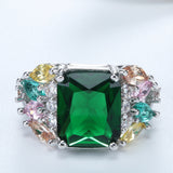 Emerald-Green Square CZ Multicolor Cluster Ring