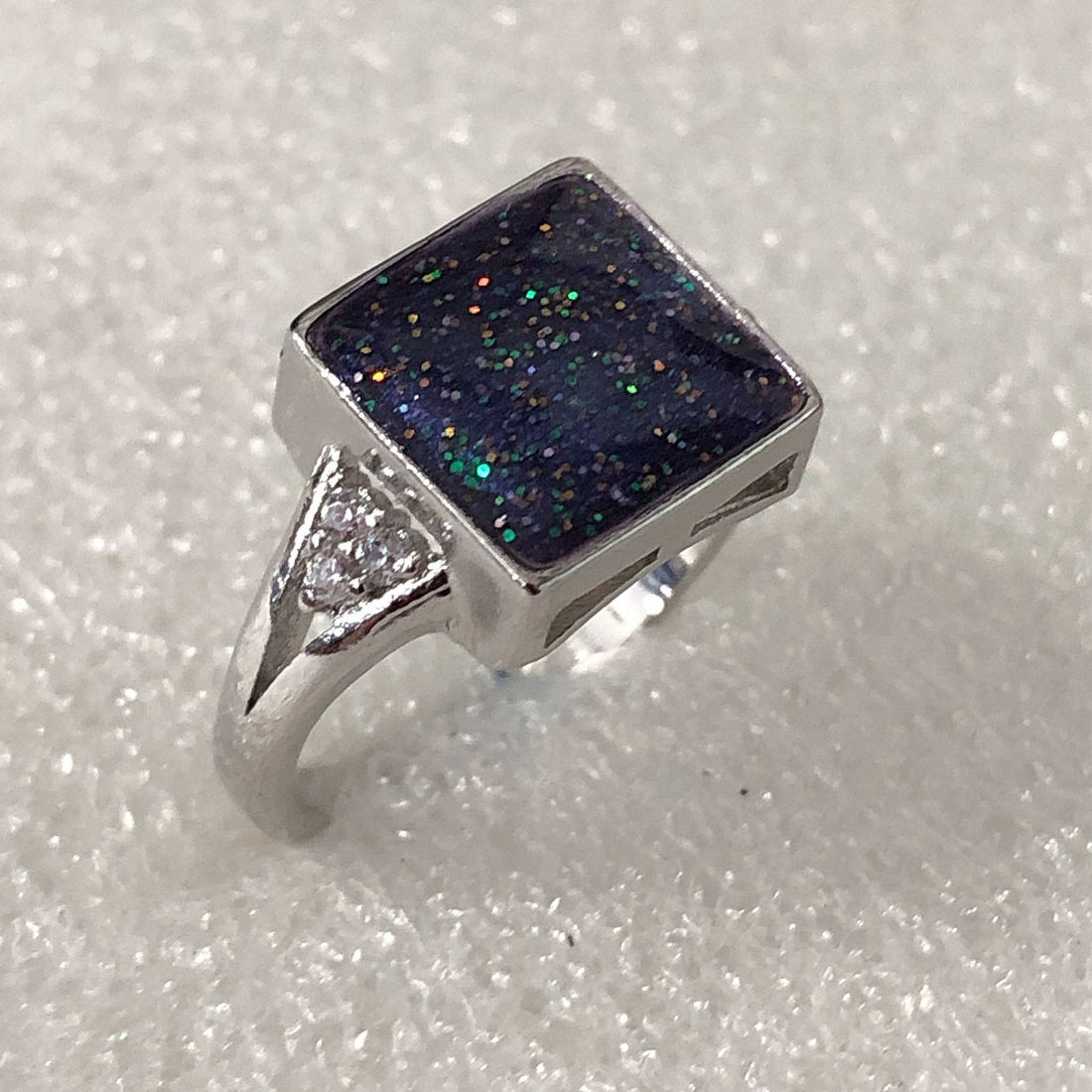 Blue Goldstone-Look Square Bezel Ring