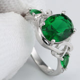 Emerald-Green Oval CZ Celtic Knot Three-Stone Ring